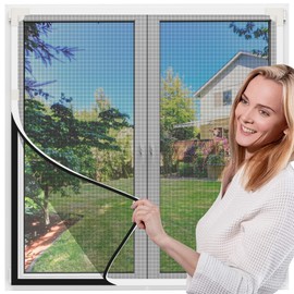 MEKOTRIN Magnetic Window Screen with Frame, Adjustable DIY Fly Screen Window Net Max 100x120 cm Black Fiberglass Mesh Screen Kit Easy Installation Prevents Mosquitoes Insects Flies(White Frame)