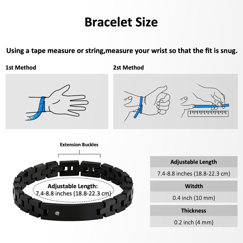 Feifuli Men's Stainless Steel Bracelet 7.4-8.8 Inches Solid Thick Chain