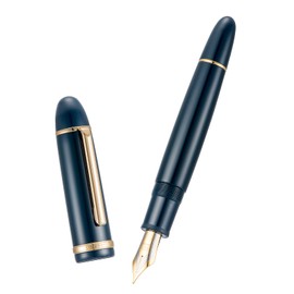 Jinhao X159 Dark Blue Fountain Pen # 8 Fine Point Gold Trim Smooth Writing Instrument with Converter