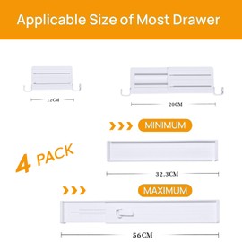 Drawer Dividers, Expandable Kitchen Drawer Organiser, With 8 Inserts, For Clothing, Kitchen Utensils And Office Storage, Set Of 4 (32-56cm)
