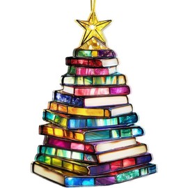Stack of Books Christmas Ornament 2025,Acrylic Tree Decor Ornaments Gifts for Book Lovers, Bookish Gift for Women, Bookworm, Teacher(book)