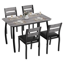 GarveeHome Dining Table Set for 4, 5 Piece Metal Frame Kitchen Table and Chair Set, Chamfer Design Space-Saving Dining Room Furniture for Small Spaces, Apartment, Studio, Breakfast, Black and Grey