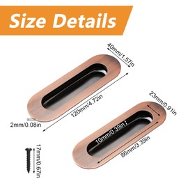 MOROBOR Embedded Sliding Door Handle, 2PCS Oval Stainless Steel Side Hole Flush Pull Recessed Finger Pulls with Hidden Screws for Drawer Cupboard Wardrobe (Red Bronze)