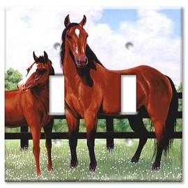 Art Plates - Double Gang Toggle OVERSIZE Switch Plate/OVER SIZE Wall Plate - Horse Corral
