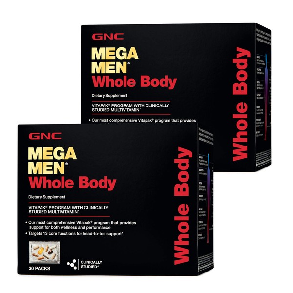 GNC Mega Men Whole Body Vitapak, Twin Pack, 30 Packs per Box, Supports Wellness and Performance