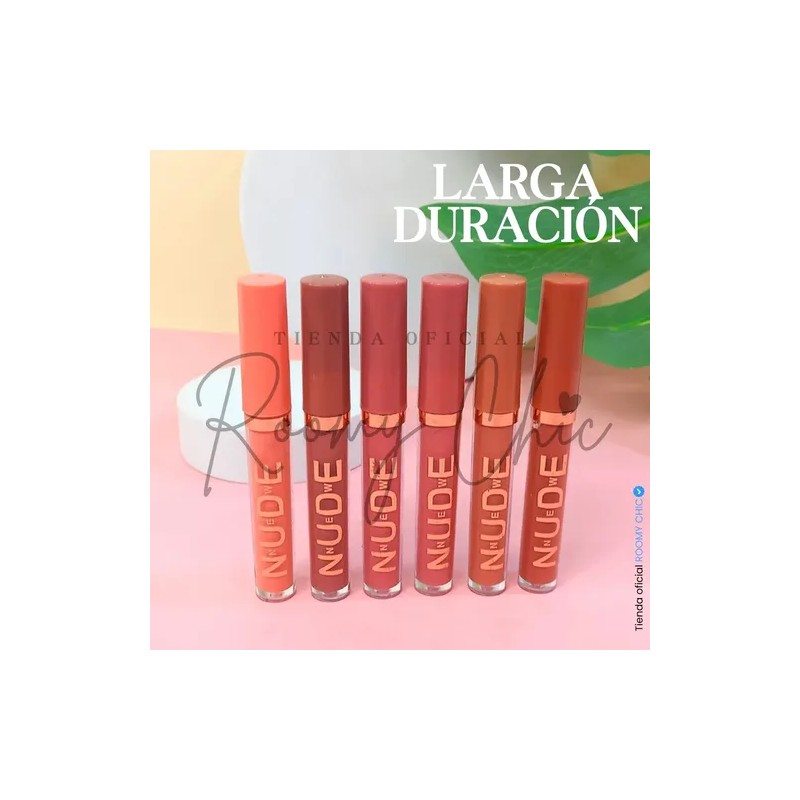 Set De 6 Labiales Tonos Matte Nude Larga Duración Waterproof