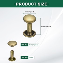 sourcing map 300 Sets Double Cap Leather Rivets, 6x10mm Round Cap Metal Studs Rivets for Leather Craft Repair DIY Purse Belts Bags Shoes, Bronze