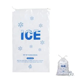 100 Pack Clear Plastic Ice Bags with Cotton Drawstring, 10Lbs