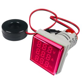 Gebildet 22 mm AC Current Voltage Tester with 3-Digit LED Display, Multifunctional Voltmeter, Ammeter, Frequency Meter, Multimeter Panel, AC 50-500 V, 0-100 A, 0-99 Hz (Red, Square)