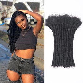 12 Inch 60 Strands Dreadlock Extensions for Women/Men Can Be Dyed Bleached Curled 100% Human Hair Full Handmade Permanent Dreadlock Extensions 0.4cm Width Natural Black