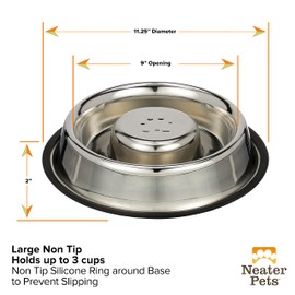Neater Pet Brands Stainless Steel Slow Feed Bowl - Non-Tip & Non-Skid - Stops Dog Food Gulping, Bloat, Indigestion, and Rapid Eating (3 Cup)