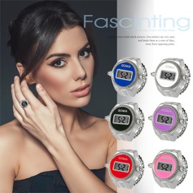 Oidea Mens Womens Finger Watch Ring: Unisex Digital Elastic Strap Ring Watches for Valentine's Day Christmas Birthday Graduation, Purple Dial Silver Band