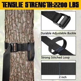 Tree Stand Harness Strap, Wider Treestand Safety Harness with Locking Carabiner Hook for Hunting, Bow Hunting Tree Stand Lifeline Rope with Adjustable Buckle, Tree Gear Tether Lanyard, 2in x 5.8ft