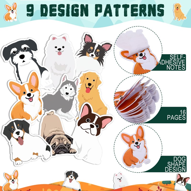 Hotop 36 Pads Cute Dog Sticky Notes Dog Notepads Bulk