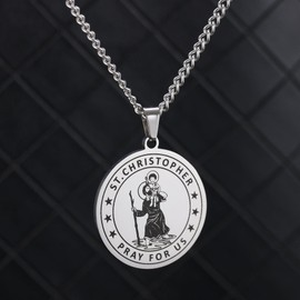 HKwroadrid Car Saint Christopher Visor Clip Driver Gifts St Christopher Medal (Silver)