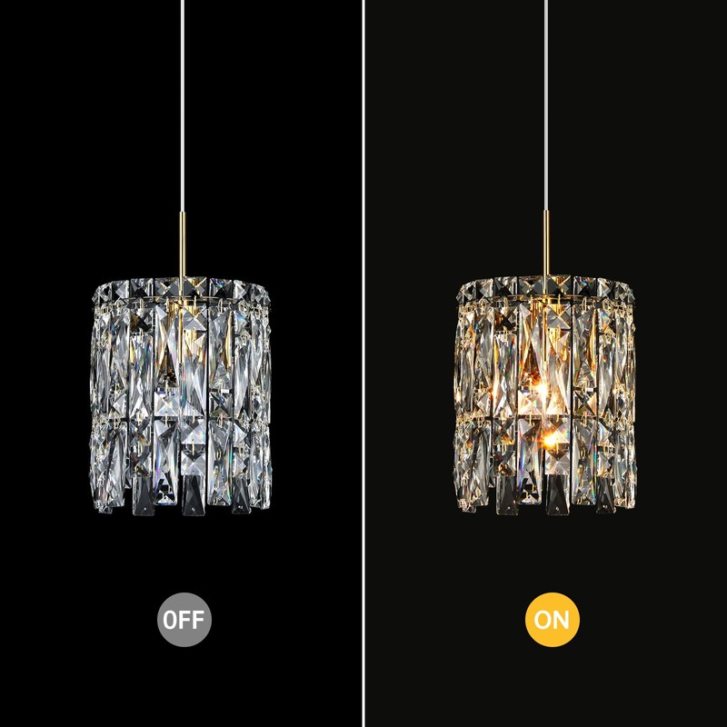 NISIDUN Modern K9 Crystal Pendant Lights Kitchen Island,1 Lighting Gold