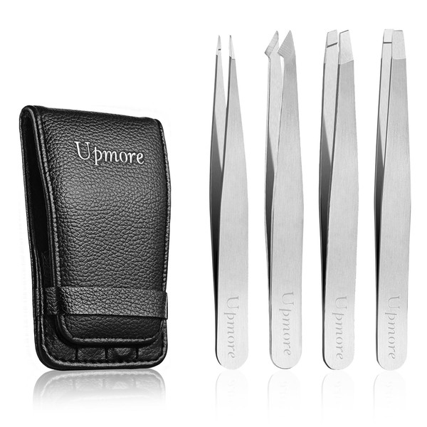 Upmore 4x Pinzette Set Edelstahl - Silbrig Augenbrauenpinzette Set Schere