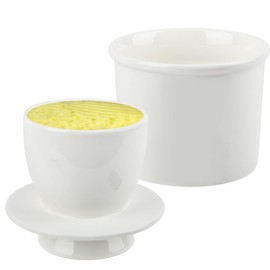 YOPEUC French Butter Crock 350ml, Butter Crock with Lid for Fresh Spreadable Butter Dishwasher Safe, Ceramic French Butter, Butter Keeper, White 9.8x7.6cm
