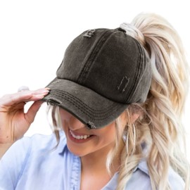 ProMindFun Womens Pony Hat High Ponytail Baseball Cap Girls Messy Bun Caps Camouflage Trucker Bad Hair Day Adjustable Dad Hat, 01-solid Fabric Black, 7