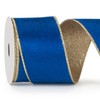 Blue Velvet Wired Ribbon for Christmas Tree, Velvet Ribbon 2.5 inch×10 Yards Wide Blue and Gold Wired Velvet Ribbon for Gift Wrapping, Ornaments, Wreaths, Crafts, Topper Bow, Wedding Decoration