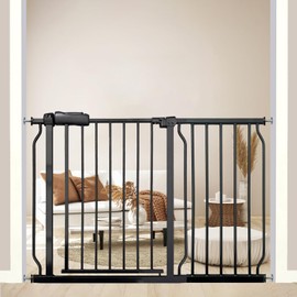 43.5-48 Inch Extra Wide Baby & Dog Gate, Pressure Mounted No Drill, Indoor Safety Gate for Pets & Toddlers, Black Metal with Extension Kit