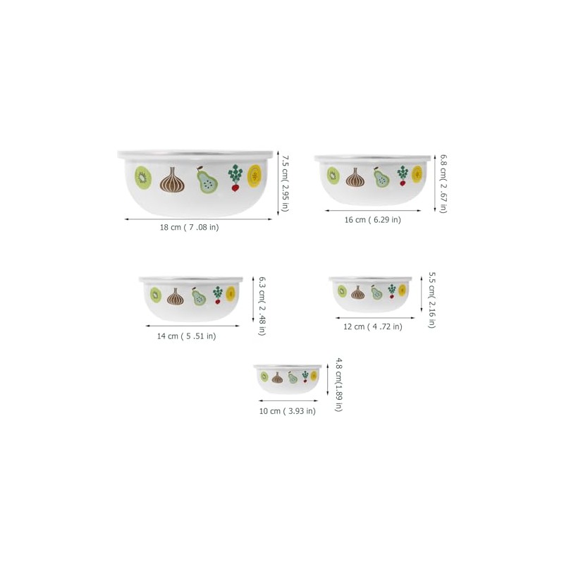BESTonZON Set of 5 Salad Bowls Set Enamel Bowl with
