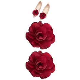 DELORIGIN 1 Pair Red Flowers Shoe Clips Wedding Shoe Buckles Bridal Removable Shoe Clips Shoe Buckle Charm Bag Clothing Hair Decorations for Women Hairpin Brooches Party Heels Flats Pumps Craft,