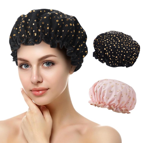 Shower Cap, Pack of 2 Waterproof Shower Caps, Shower Cap