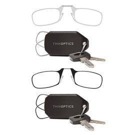 Always With You ThinOptics 2 Pack Keychain Case and Readers Rectangular Reading Glasses - Black/Clear - 2.00x