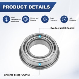 M METERXITY 20-Pack MF148ZZ Flanged Ball Bearing, 8mm x 14mm x 4mm Double Metal Shielded Z1 Chrome (GCr15) Steel Flange Rip Bearings for Wheelbarrow/Printer/Fax Machines/Power Tools