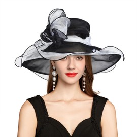 YIDINGCO 2025 Derby Hats for Women Girls Ladies, Organza Church Tea Party Wedding Kentucky Fascinator Hat Sun Hat Black