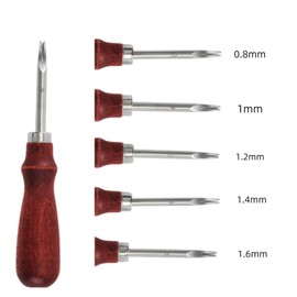 XILEWHZF Leather Edge Skiving Beveler Tool 5 Set,French Beveler,Wide Mouth Leathercraft Edge Skiving Beveler Leather Trimmer with Wooden Handle Five Sizes(0.8mm,1mm,1.2mm,1.4mm and 1.6mm)