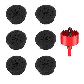 DuDuZui 6PCS Desk Grommet, Desk Cable Grommet 60mm Flexible Desk Cable Hole Covers Organize Office and Home Table Cable, with Hole Saw (60mm, Black)
