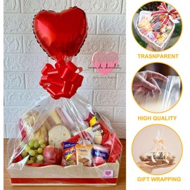 Large Cellophane Cello Gift Wraping Bags,40×50inch, 5 PACK, Clear Cellophane Wrappers, Clear Packaging for Gift Baskets, Presents, Wine Bottles, Bridal/Baby Showers and More, Ribbon NOT Included