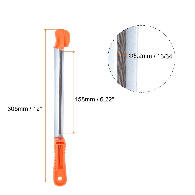 sourcing map Chainsaw File, 13/64" (5.2mm) Round Rasp Chrome Steel