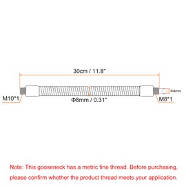 PATIKIL 11.8" Universal Gooseneck Hose, 1 Pcs M10 to M8 Fine Thread Bendable Metal Hose Flexible Arm Tube Extension for Lamp, DIY Equipment, Black