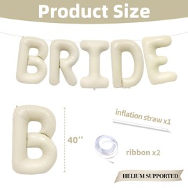 40 Inch Cream White BRIDE Letter Balloons Banner, Large Nylon Foil Alphabet Balloons for Bridal Shower, Bachelorette Party, Engagement, Wedding Decorations and Photo Booth Backdrop Supplies