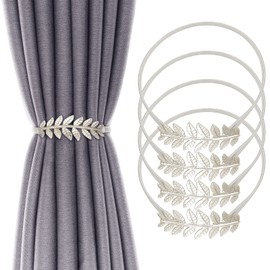 Paquete de 4 alzapaños de cortina de aleación de aluminio con diseño de resorte, diseño de hojas de retención, lazos de cortina para cortinas, lazos de cortina, parte trasera, cortina de estilo