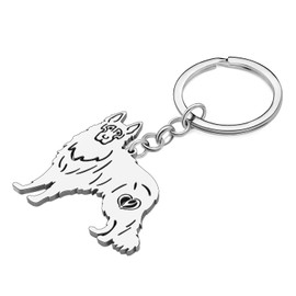 OUSIO Stainless Steel 18K Gold Plated German Shepherd Dog Keychain Cartoon Puppy Key Ring For Women Wallet Car Bag Charm Gift (Silver)