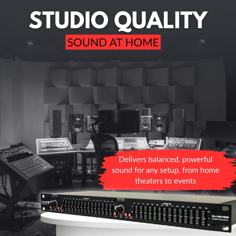 MUSYSIC 15-Band Stereo Graphic Equalizer Professional Dual – High-Fidelity Sound,