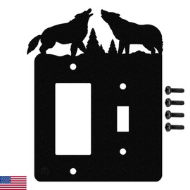Howling Wolves Toggle Light Switch & Single Gang (Rocker-GFCI) Wall Plate (Single Toggle with GFCI (Rocker), Black) - MADE IN USA