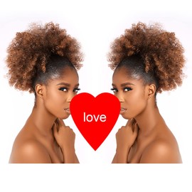 CECINILL Afro Puff kinky curly Drawstring Ponytail Extension for Black Women Synthetic Short Afro Kinkys Curly Afro Bun Extension Hairpieces Updo Hair Extensions with Two Clips(T30#)