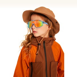 Aofalbe Kids Baseball Sunglasses, Youth Polarized Sports Sunglasses for Boys Girls, Softball Cycling Goggles UV400 Protection Blue Frame with Orange Lens