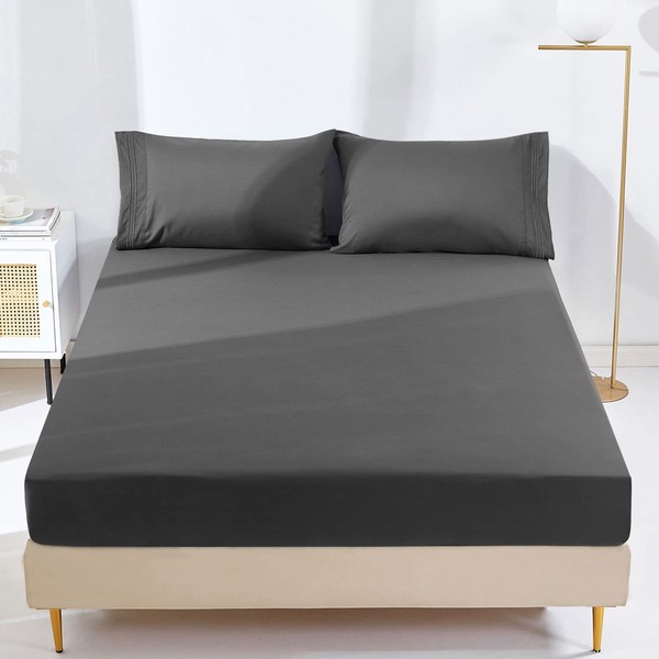 YIYEA Fitted Sheet with Pillowcase, 1800TC Hotel Quality Double Brushed
