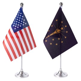 ZXvZYT 2 Pack American US Indiana flag USA Indiana in State table flag,Small Mini United States Desk Flags With Stand Base,for U.S. States Party Events Celebration Decorations Supplies
