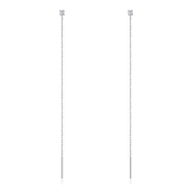 S.Leaf CZ Threader Earrings for Women Trendy Double Piercing Cubic Zirconia Chain Stud Earrings for Women (9CM_Silver)