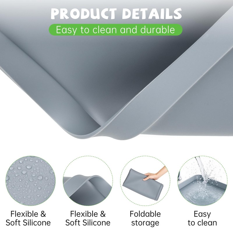 27''x27'' Washing Machine Drain Pan Silicone Mat with 0.78'' Raised