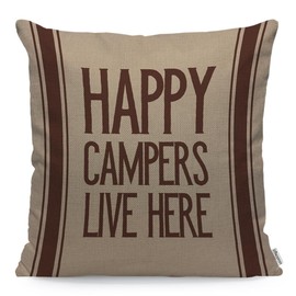 WONDERTIFY Happy Campers Live Here Cushion Cover Retro Quote Outdoor Camping Decorative Throw Pillow Covers, Sofa Pillow Case Dark Striped 45X45 Cm