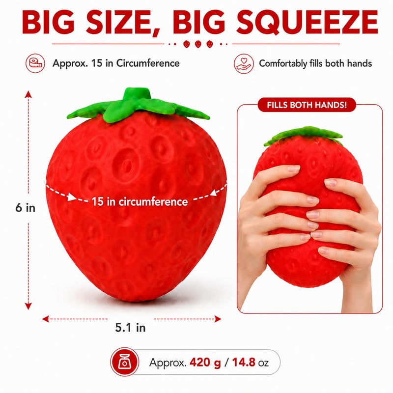 Jumbo Strawberry Squishy for Stress Relief, Slow Rising Big Fruit