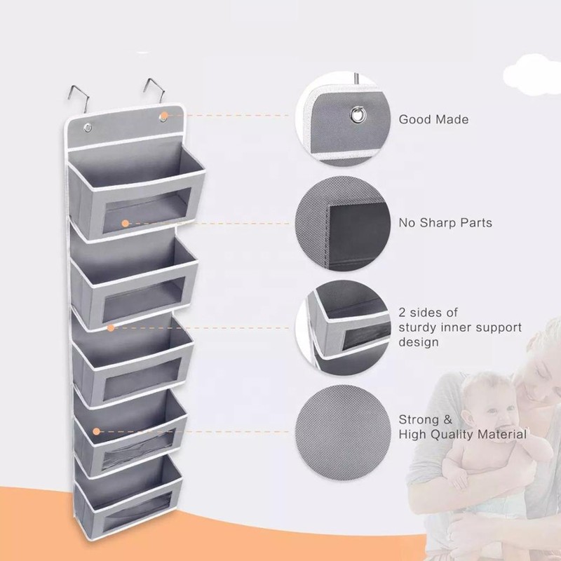 5-Shelf Over Door Organizer Wall Hanging Storage Bag with Clear